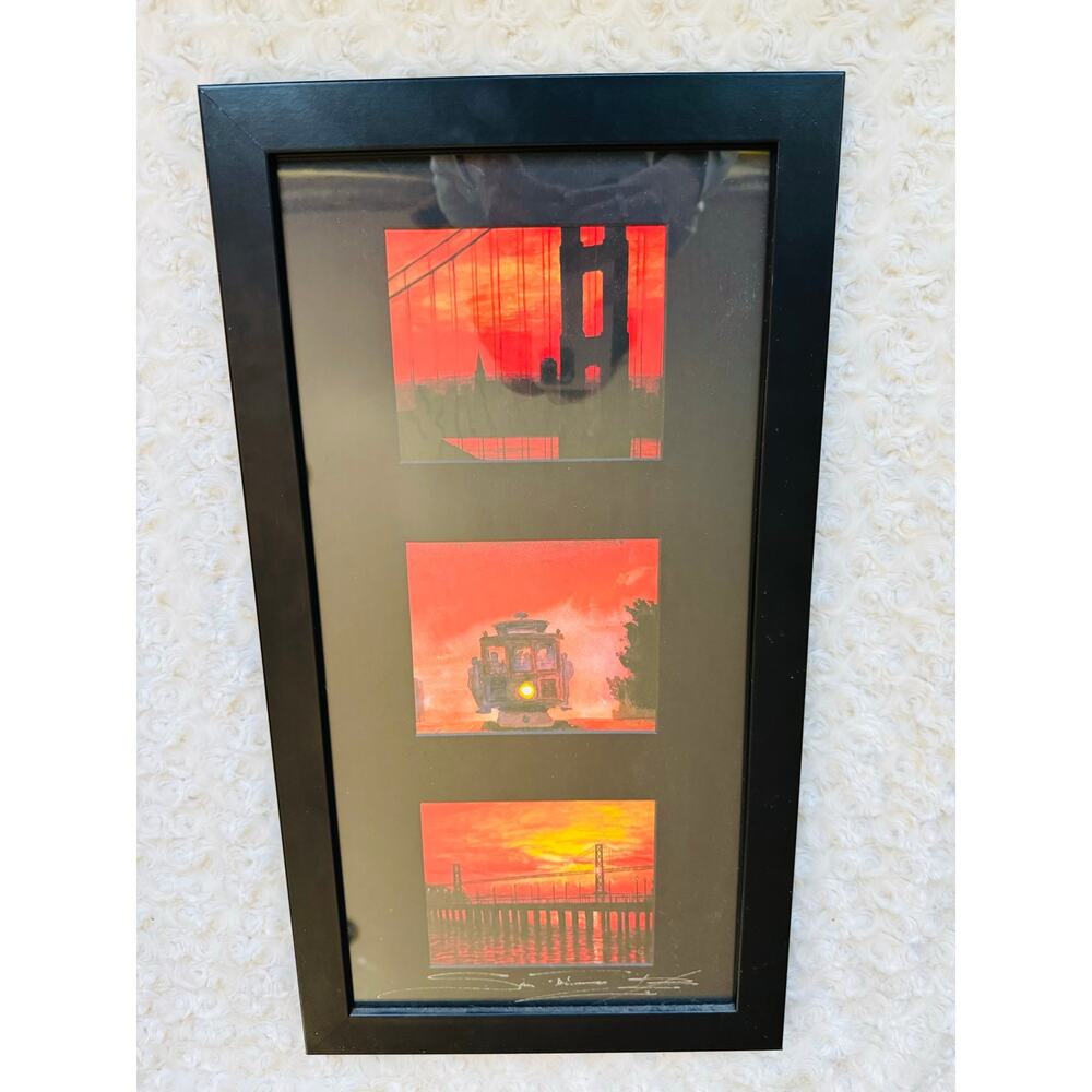 San Francisco California Trolley Golden Gate Bridge Black Frame Poster Wall Art